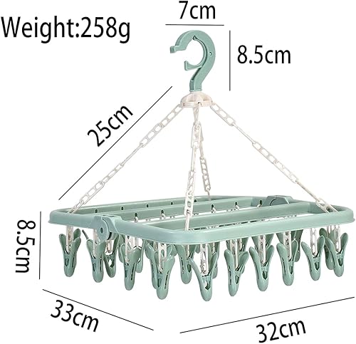 Miniatura 3 de Perchas de secado de ropa plegables con clip, colgador de goteo de plástico con 32 clips de secado a prueba de viento, gancho para ropa interior con