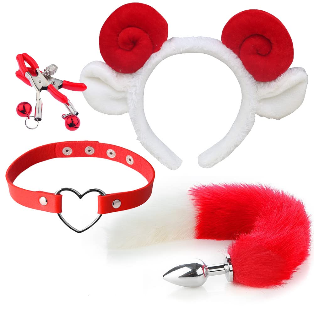 1Set Fox Ears and Tail Set Cat Ears and Tail Set Faux Fur Tails Plug Costume for Women Adult Cosplay Costume