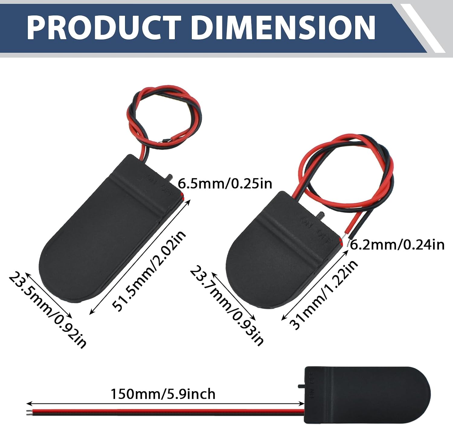 SDTC Tech 6 Pack CR2032 Battery Holder Coin Cell Holder, CR2032 Battery Holder with Switch, CR2032 Button Coin Cell Battery Holder with Leads Wires On Off Switch (Black, 3 x 1 Solt + 3 x 2 Solt