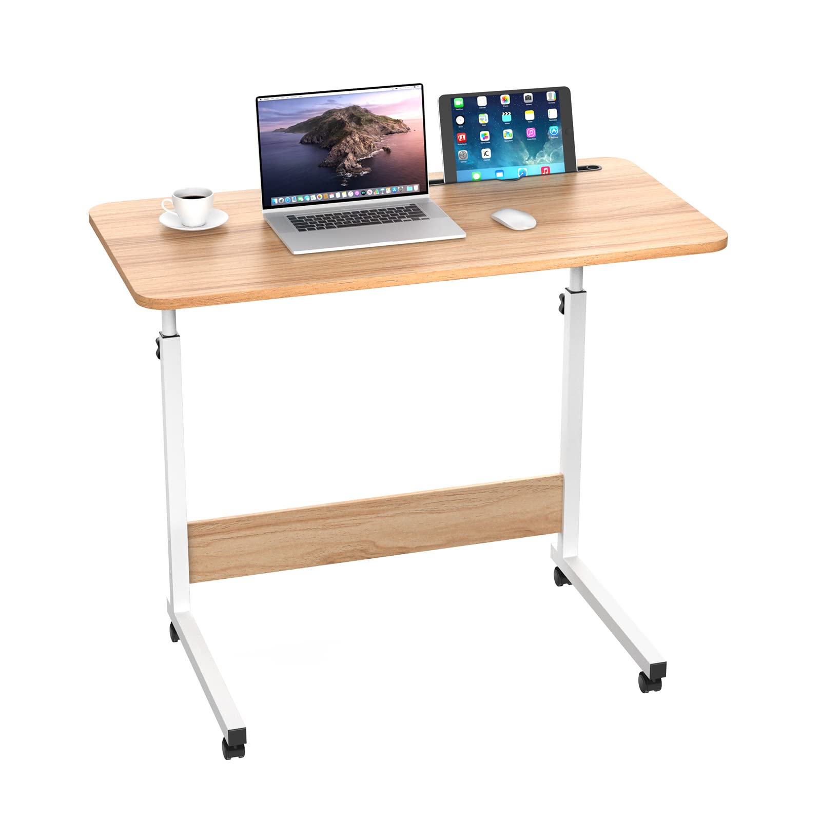 EXSELTMAN Mesa Auxiliar con Ruedas, 80x40 cm Mesa para Ordenador Ajustable en Altura 62-90 cm, Mesa Plegable, Mesa Auxiliar portátil para sofá Cama, Mesa de Ordenador Portatil