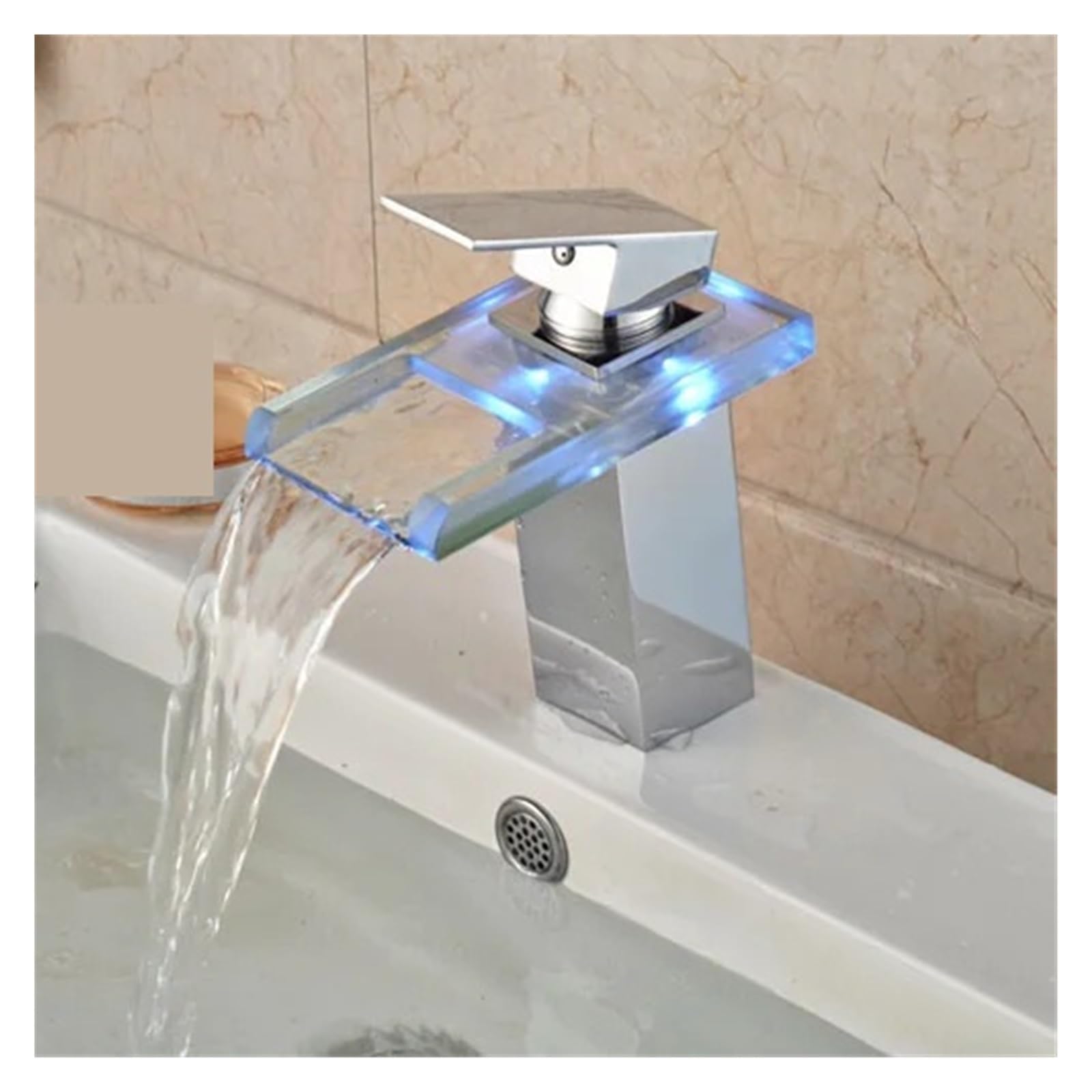 Mitigeur d'évier cascade à LED RGB avec commande fluide en laiton massif