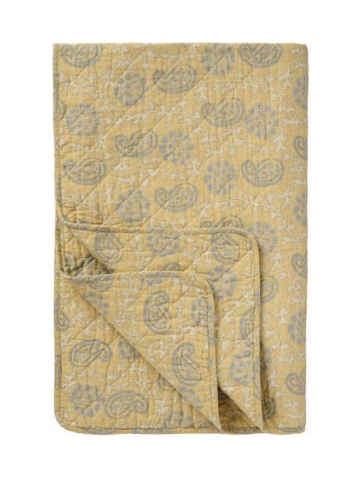 IB Laursen Quilt zart gelb m/Offwhite und grauem Muster B: 130 L: 180