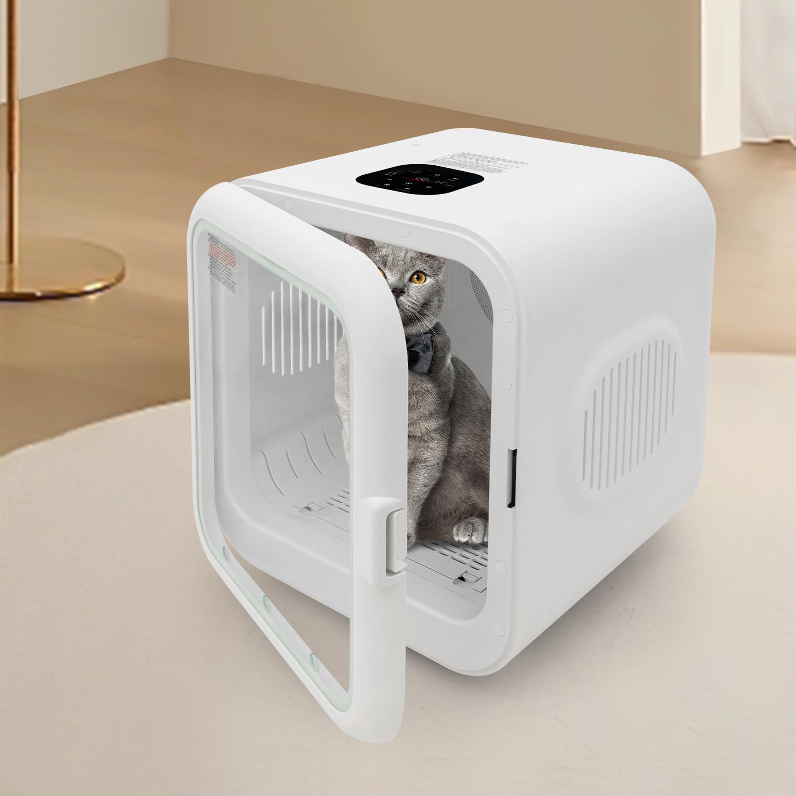 Secador automático para mascotas, caja de secado inteligente de 800 W, secado de 360°, función de control de temperatura de 22-45 °C, menor ruido, secador de mascotas para gatos y perros