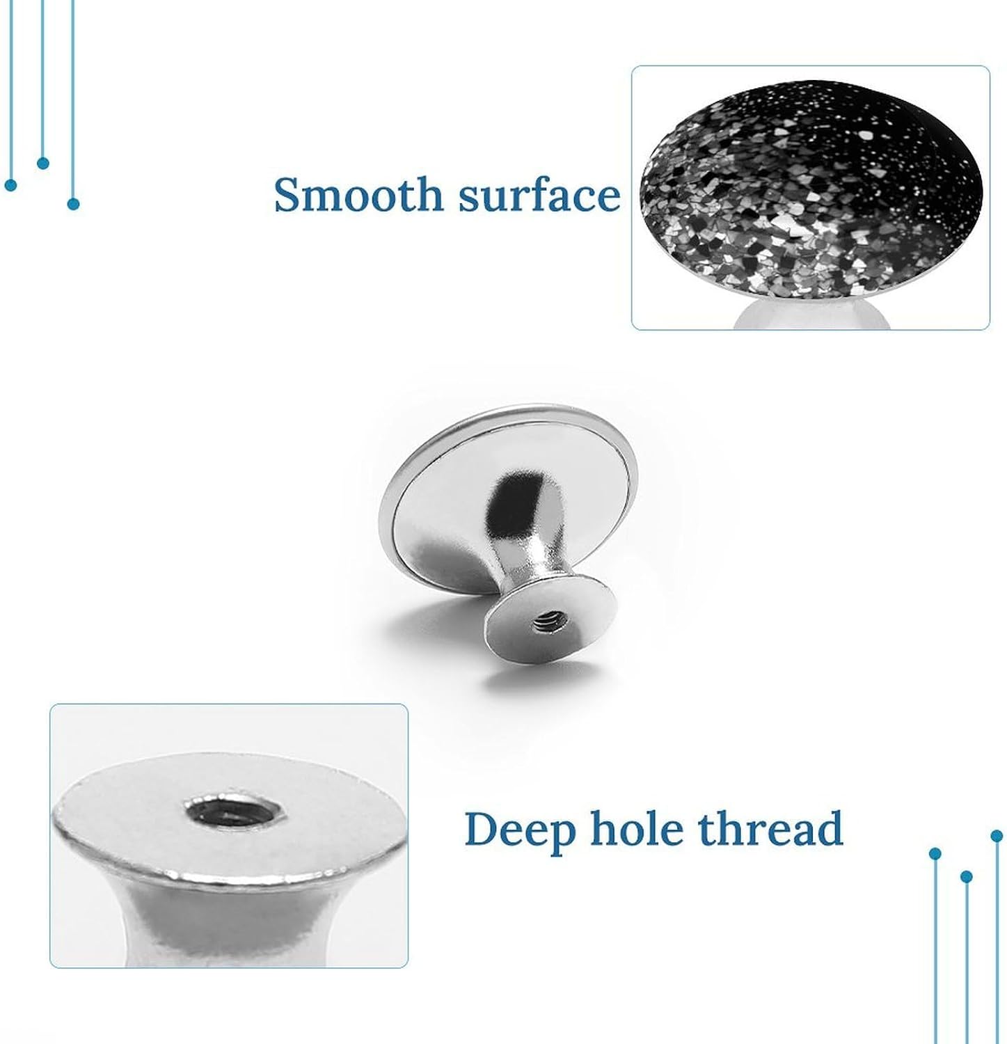 2 Pack Black White Glitter Cabinet Knobs Round Drawer Pulls image 4