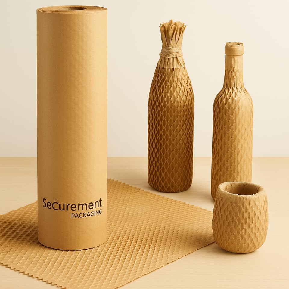 Image of SECUREMENT Honeycomb paper bubble wrap roll | Paper Bubble Wrap Roll for Packing, Shipping, Moving | Ecofriendly Paper Bubble Wrap | Expandable (15 inch x 10 Metre) - 3 Rolls
