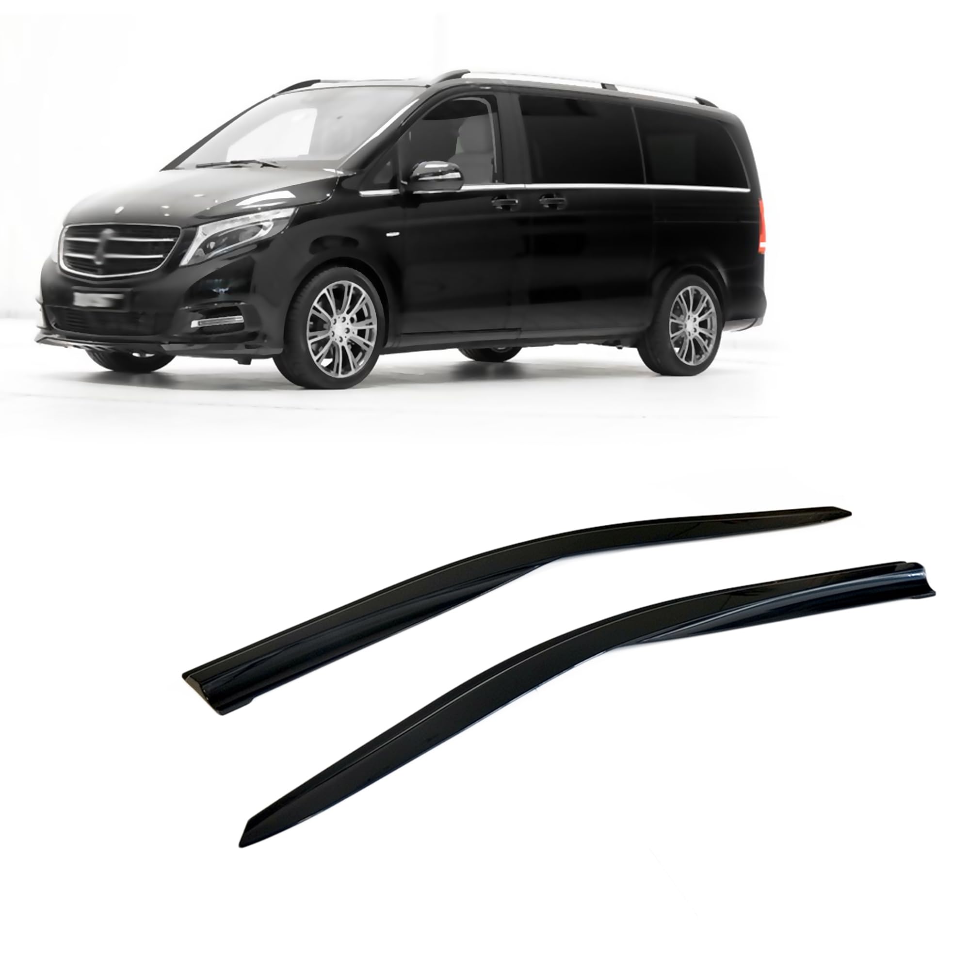 Lot de 2 déflecteurs d'air - Déflecteurs d'air - Déflecteurs de pluie - Compatible avec Mercedes Benz Classe V W639 W447 2004-2024 - Protection contre la pluie - Déflecteurs adhésifs