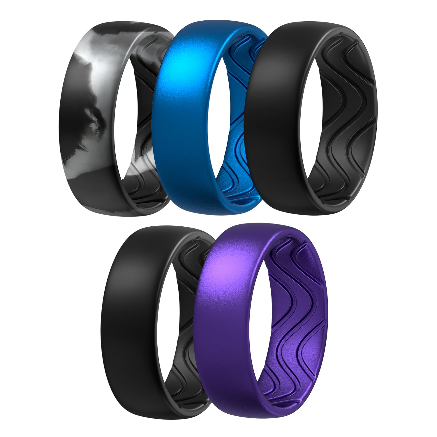 Egnaro Silicone Ring for Him, 8mm Black Flexible Men's Rubber Wedding Band