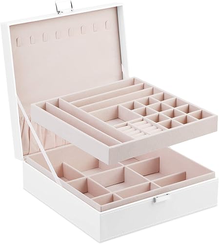 Joyero grande de piel sintética, 2 capas de almacenamiento combinado con hebilla