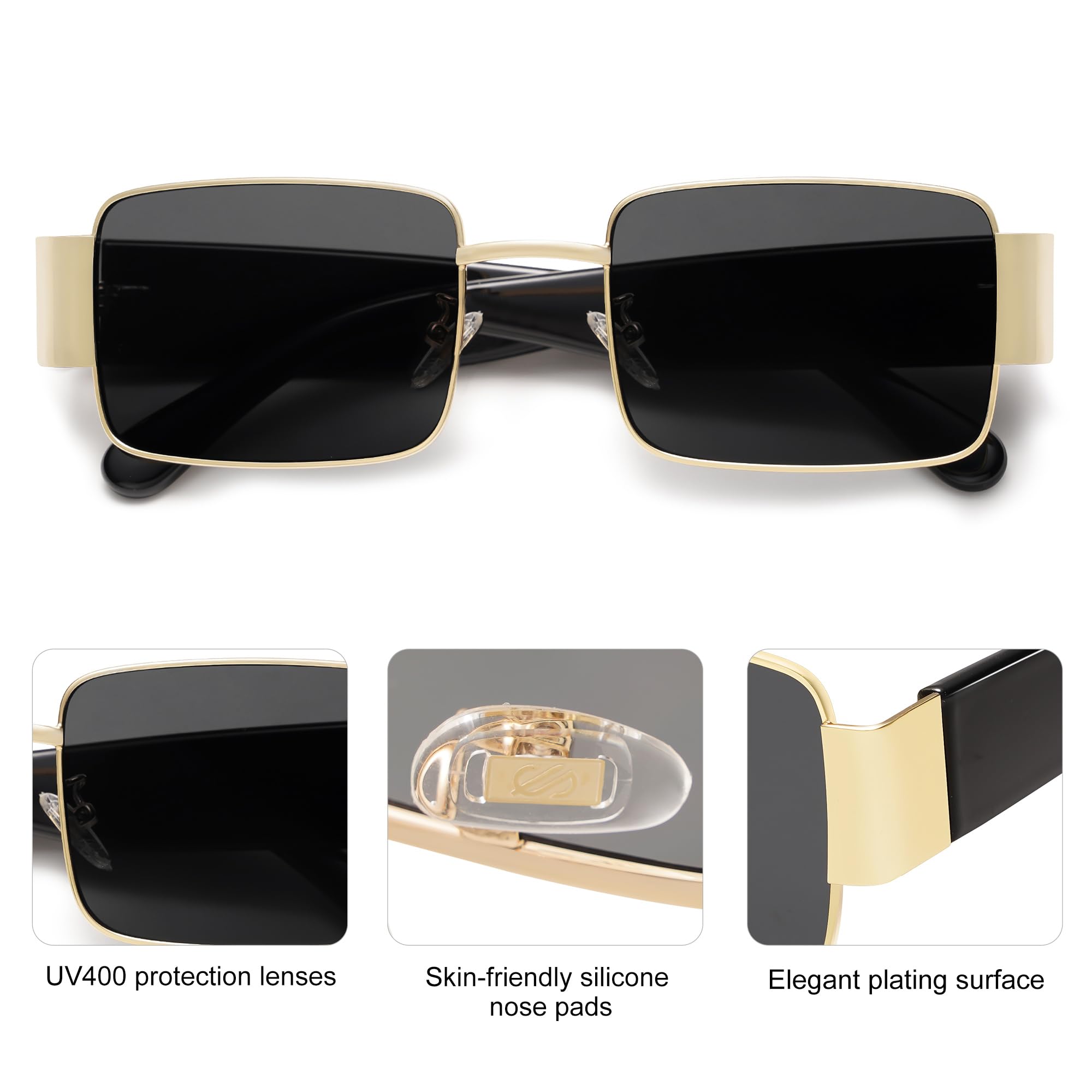 SOJOS Retro Fashion Rectangle Sunglasses Womens Mens Vintage Trendy Square Shades SJ1162
