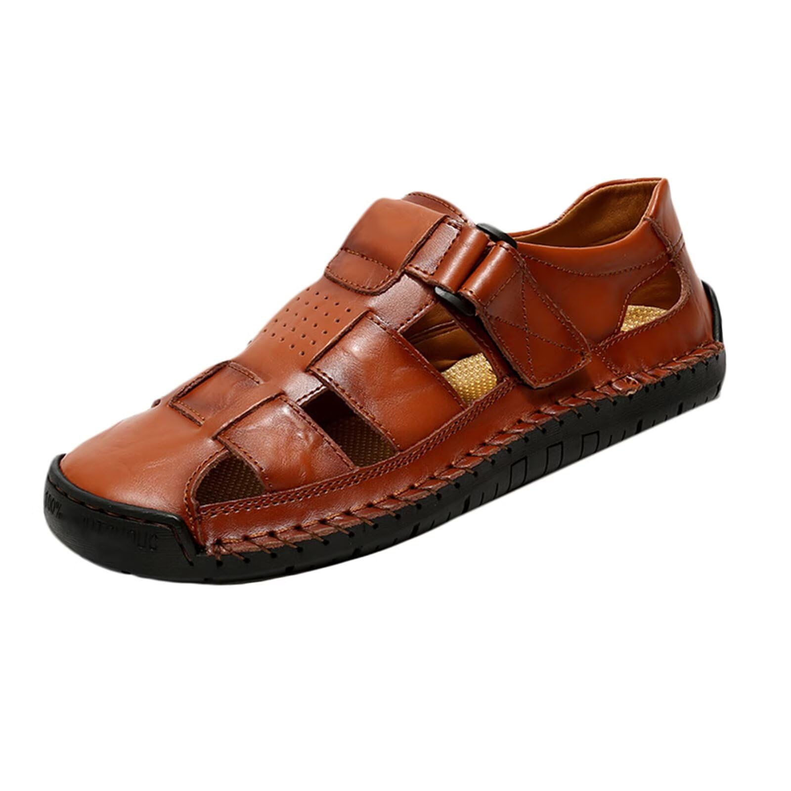 Generisch Herren Sandalen Leder Geschlossen Fisherman Sandalen Sommer Bequeme Freizeitsandalen Herrenschuhe Schwarz Braun