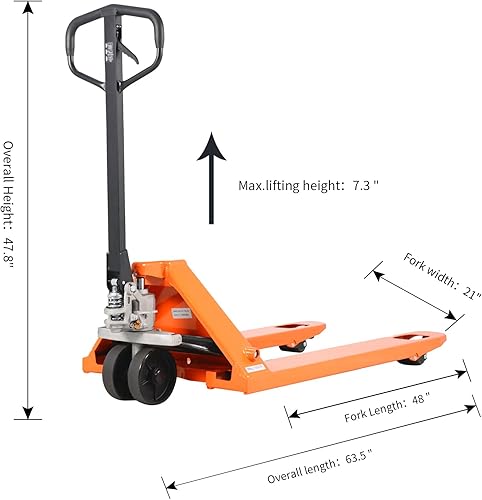 Miniatura 3 de Tory Carrier Manual Pallet Jack 5500lbs Capacidad, Pallet Truck de mano 48" L × 21" W Tamaño de la horquilla