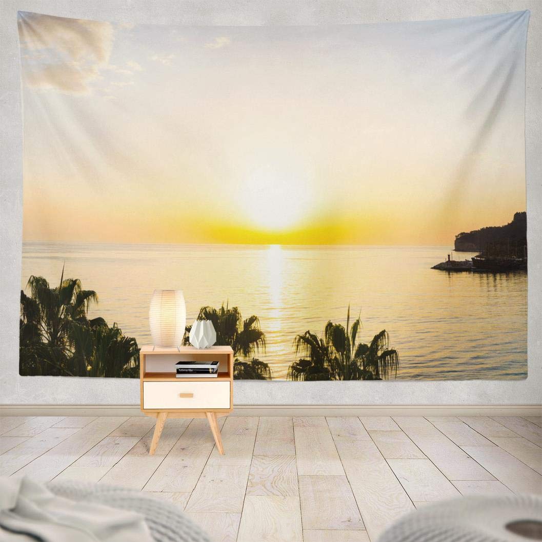 ONELZ Wall Hanging Tapestry, Sunset Sunrise Beauty Blue Clouds Coast Day Dusk Holiday Magic Mediterranean Sea Nature Decor Collection Bedroom Living Room 50 L x 60 W Polyester