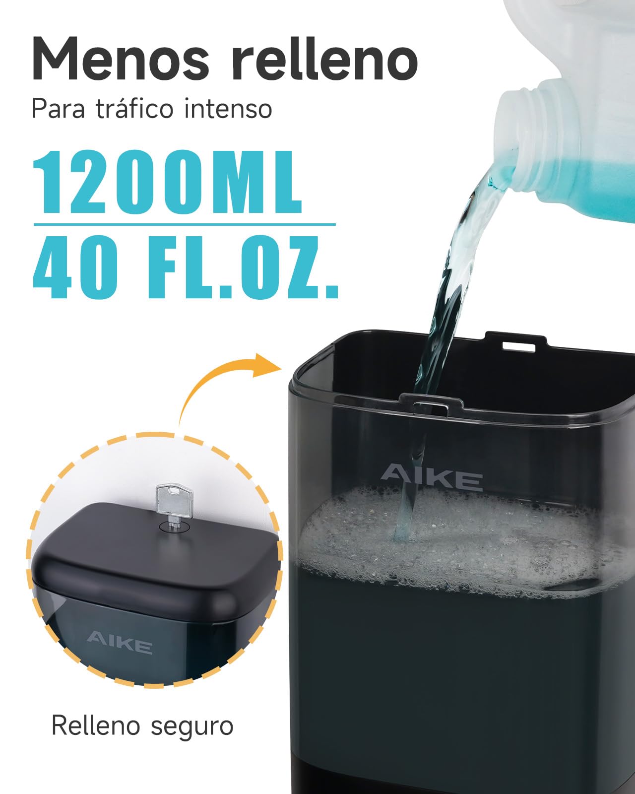 AIKE Dispensador De Jabón Espuma De Pared, 1200 ML Cuerpo Transparente para Comercial, AK1007F