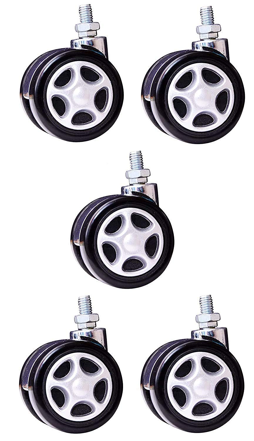 Sponsored Ad - Heavy Duty Alloy Thread Twin Caster Wheels Tyres Suitable for All Office Chairs/REVOLVING Chair (Chrome and Black) - Set of 5