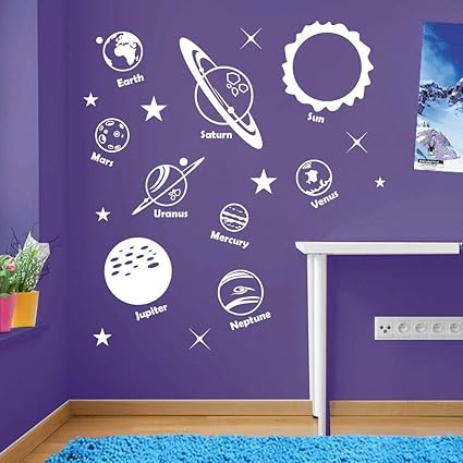 Gadgets Wrap Vinyl Planets Sun Solar System Space Art Wall Window Sticker Wall Decal, Ag20-Drp-3294