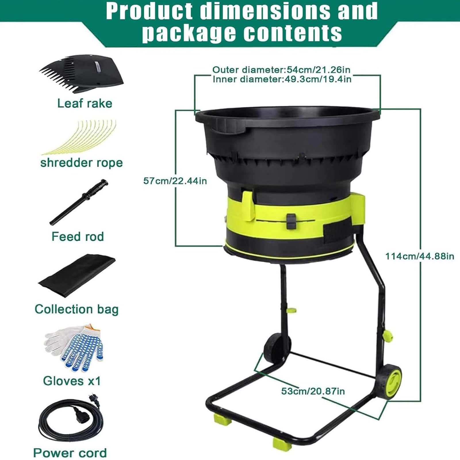 Trituradora De Jardín & Astilladora Eléctrica 2500W - 8000RPM Picadora De Hojas Con Tolva Ancha 54cm, Mulcher De Compostaje Rápido 208L/min Para Residuos De Jardín & Limpieza De Patio 40mpowercord