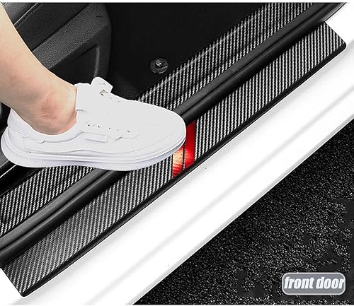 Miniatura 2 de BOYUER 4 piezas de cuero de fibra de carbono para umbral de puerta de automóvil, decoración de placa de protección contra rasguños, borde protector