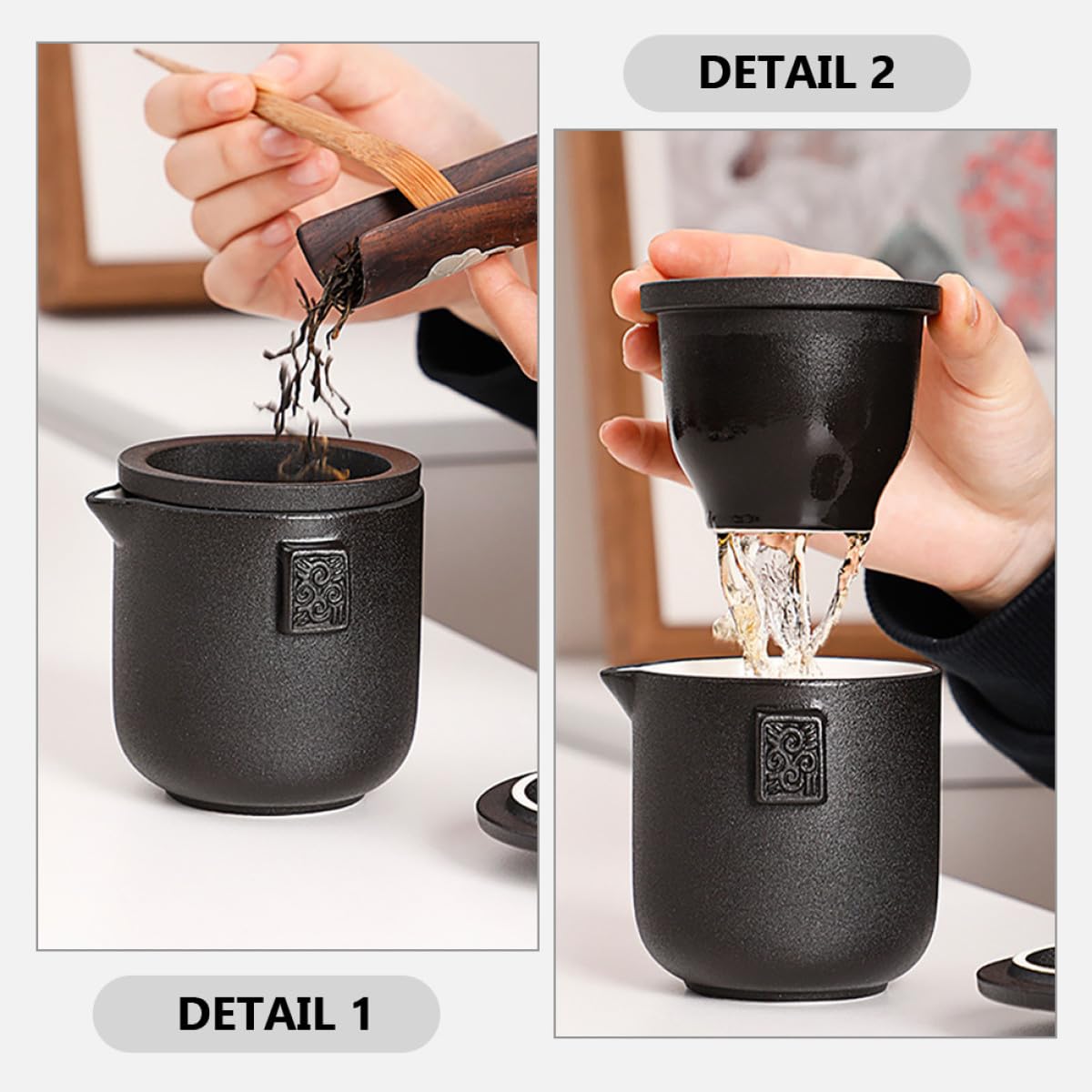 VANZACK Juego de Taza de Té de Cerámica Portátil Diseño Elegante y Fácil de Agarrar con Tetera y Bolsa para Viaje Adecuado para Uso en Casa Aire Libre