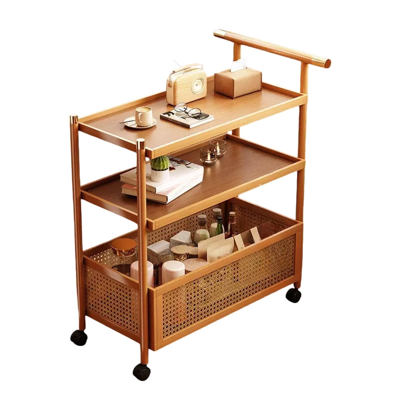 FZL02068LM Kitchen Trolley Rolling Storage Cart Movable Snack Shelf with Wheels for Home Organizer(Yellow,Small)