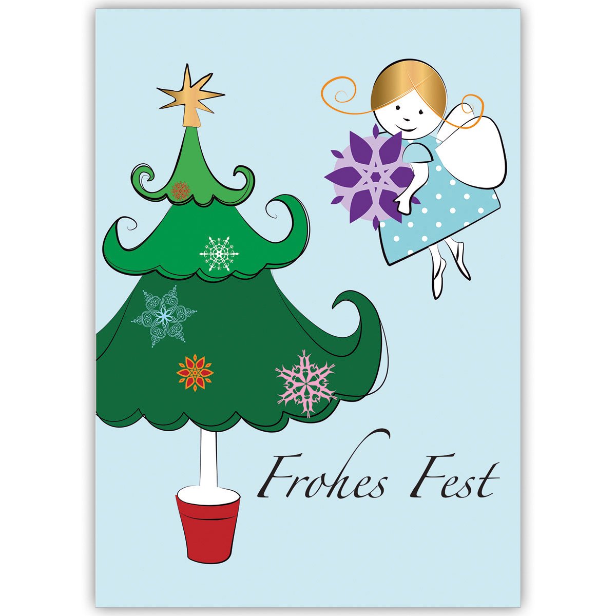 Kartenkaufrausch 100er Set Nette Business Weihnachtskarten mit Engel beim Weihnachtsbaum schmücken, innen Ihr Text (Var5) gedruckt, als Weihnachtspost: Frohes Fest