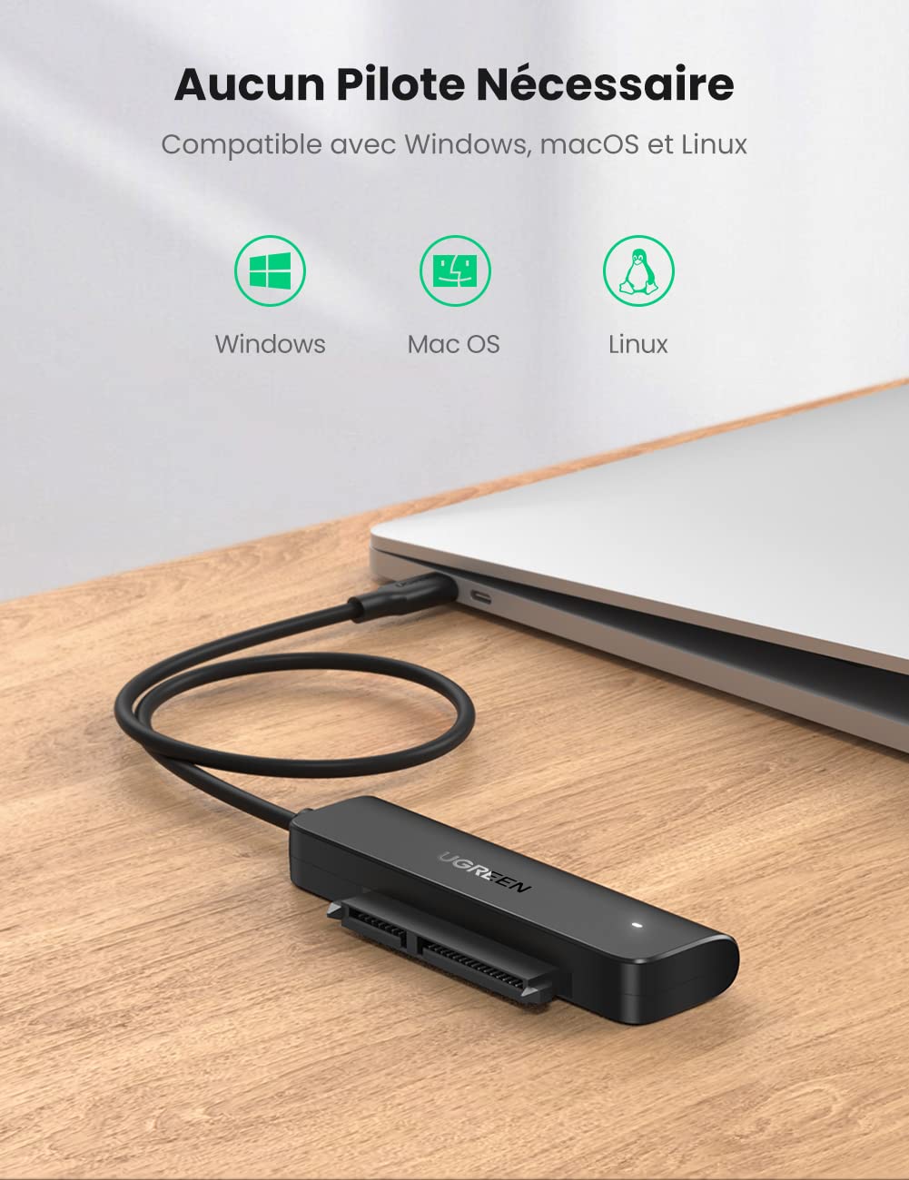 UGREEN Adaptateur USB 3.1 Câble SATA vers Type C pour Disque Dur 2,5 Pouces HDD SSD 10To Supporte UASP Compatible avec iPhone 15 Plus Pro Max Windows Mac OS Linux