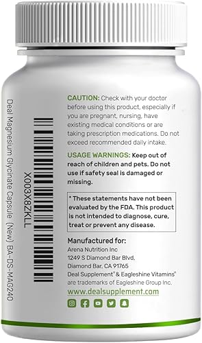 Miniatura 7 de Max Strength - Glicinato de magnesio de 500 mg por porción, 240 cápsulas | 100% quelado para una fácil absorción | Suplemento mineral esencial para