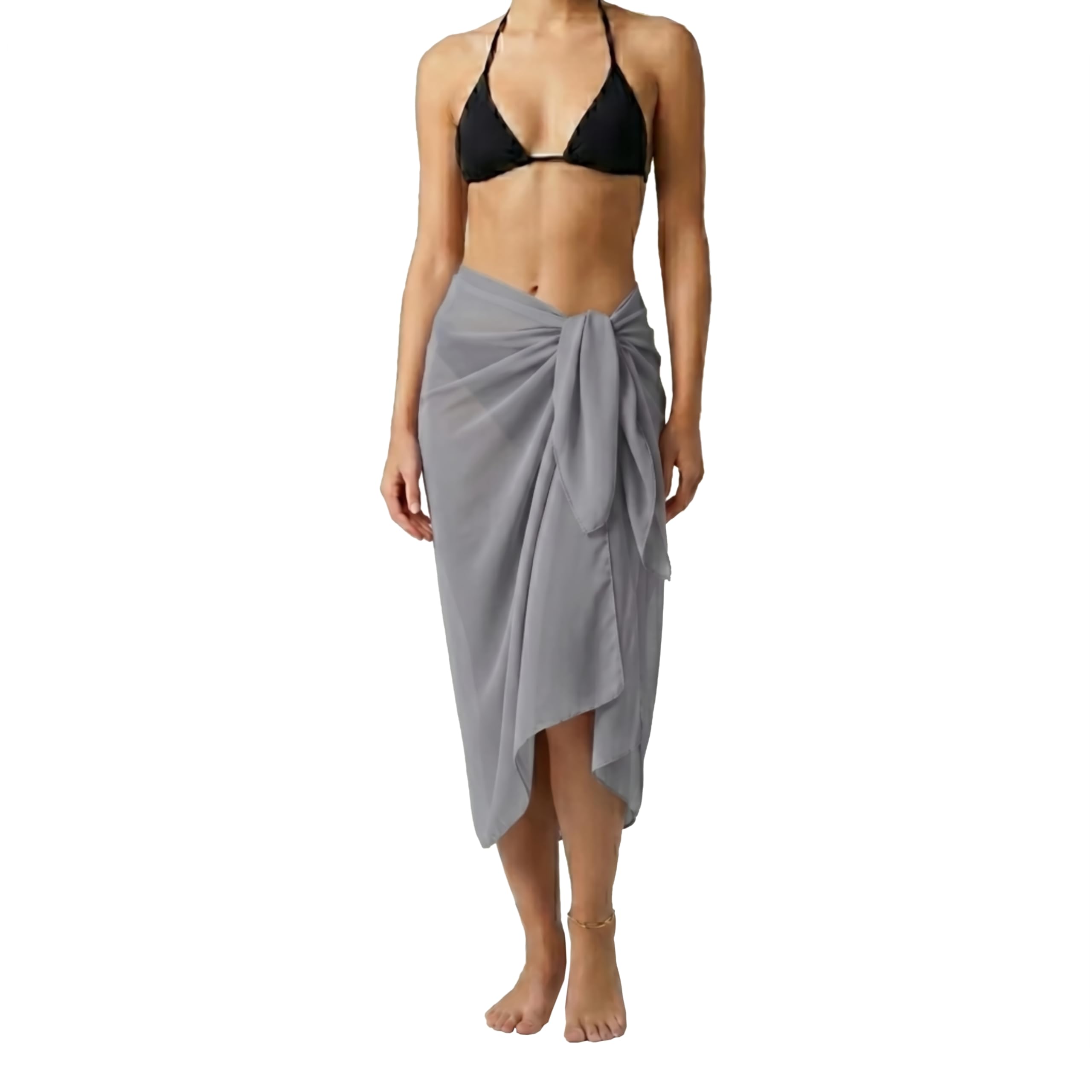 ZAKIRA Women’s Chiffon Swimsuit Cover Up Sarong – Lightweight Sheer Beach Wrap for Bikini, Pool & Vacation (Grey)