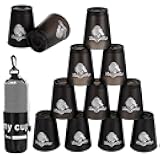 yeesport 12 Pcs Sport Stacking Cups, Sport Training Game for Challenge Competition, Plastic Stacking Cups, Classic Family Game for Kids and Adults, Black