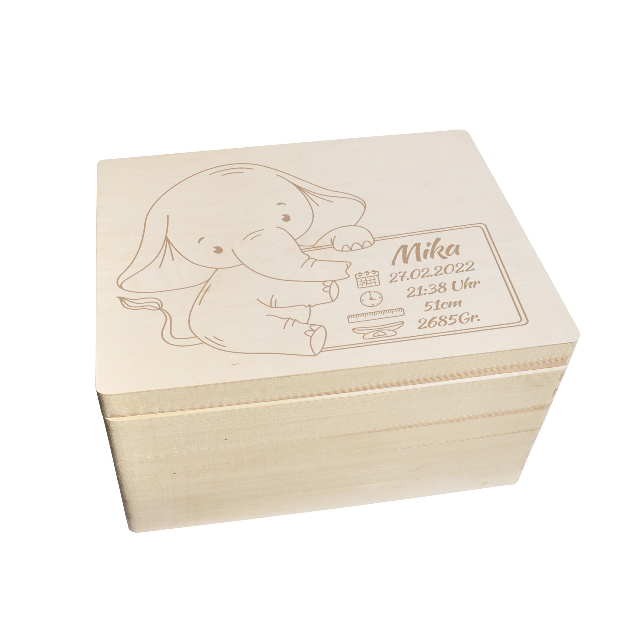 Scatola dei ricordi personalizzata per neonati e bambini con incisione elefante, scatola in legno per bei ricordi, 40 x 30 x 23 cm
