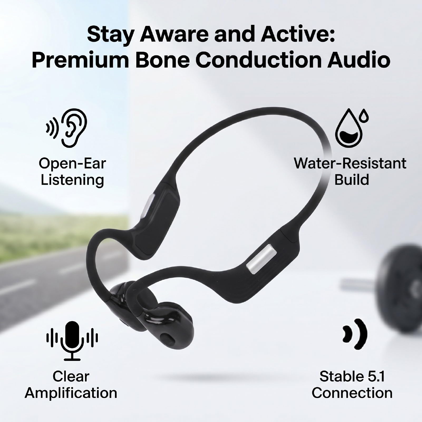 Cuffie a Conduzione Ossea Cuffie Sportive Wireless Leggere per Passeggiate, Allenamento, attività All'aperto, Materiale Siliconico