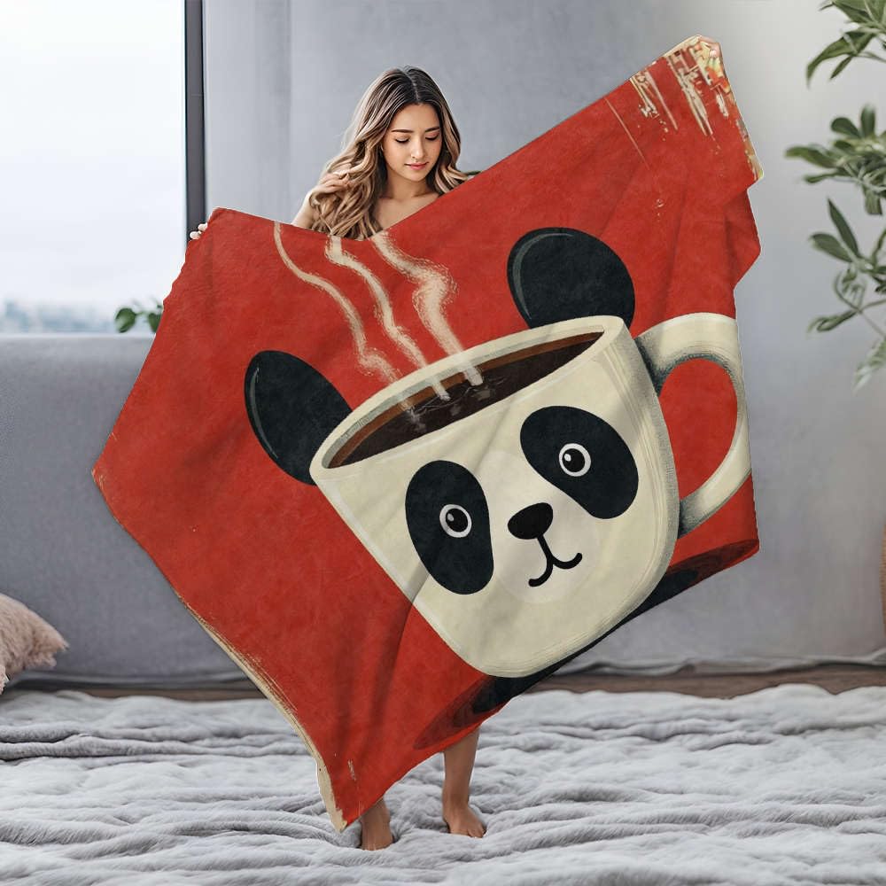 Couverture en flanelle bleu panda imprimé plaid chaud 125 x 150 cm