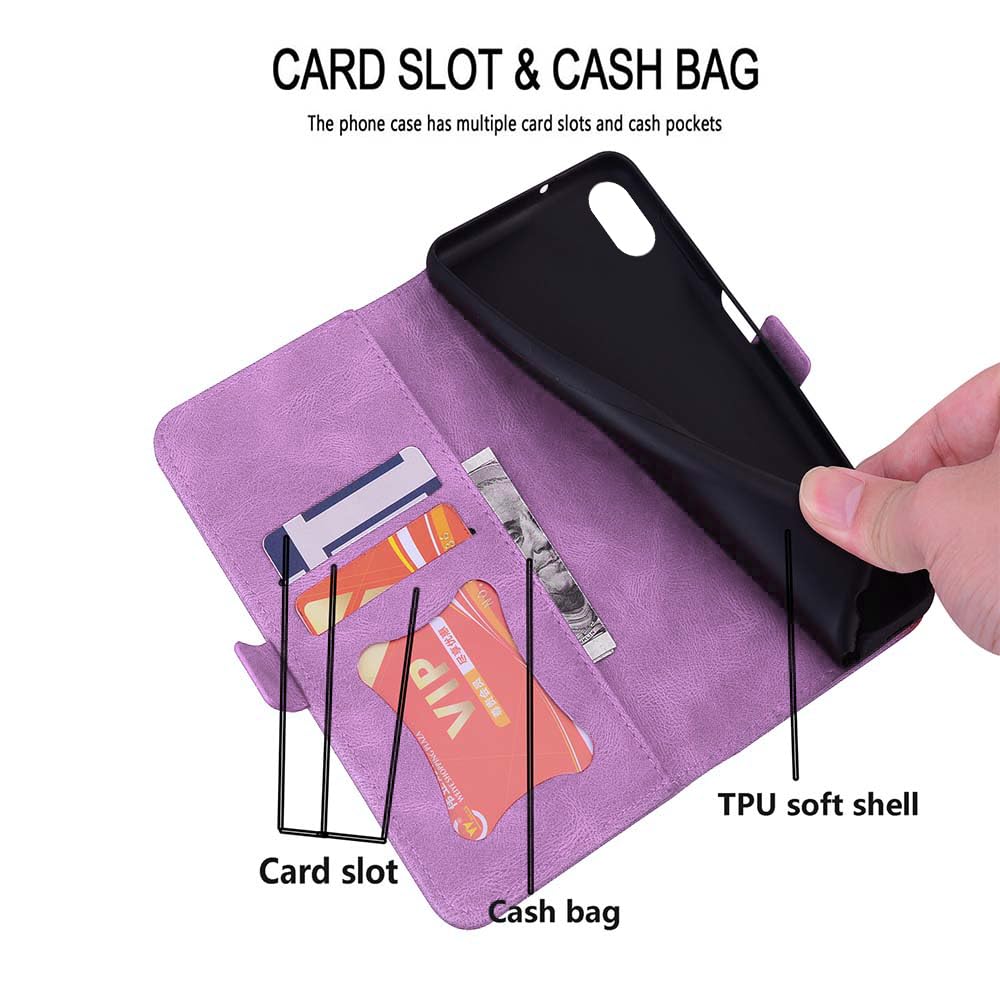 Custodia Portafoglio Per IPhone XR Con Fiori | Pelle PU Con Slot Per Carte E Tracolla | Cover Flip Book Con Tasca Con Cerniera E Supporto | Viola