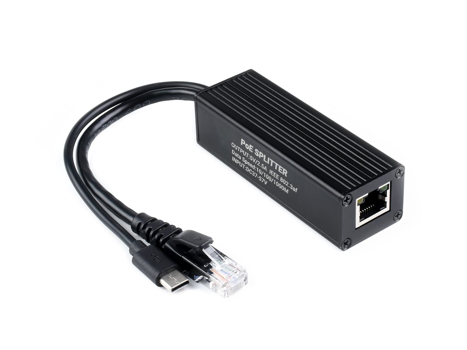 Waveshare Industrial Gigabit PoE Splitter with Metal Case protection,5V 2.5A Type-C Out