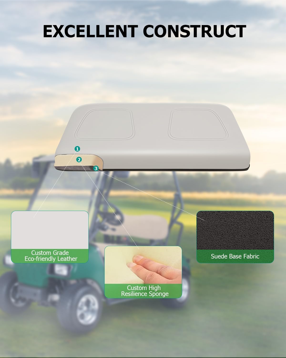 SCITOO Front Seat Bottom Assembly for Club Car DS 2000.5-up Golf Cart, Factory Style Replacement Cushions, Milky White