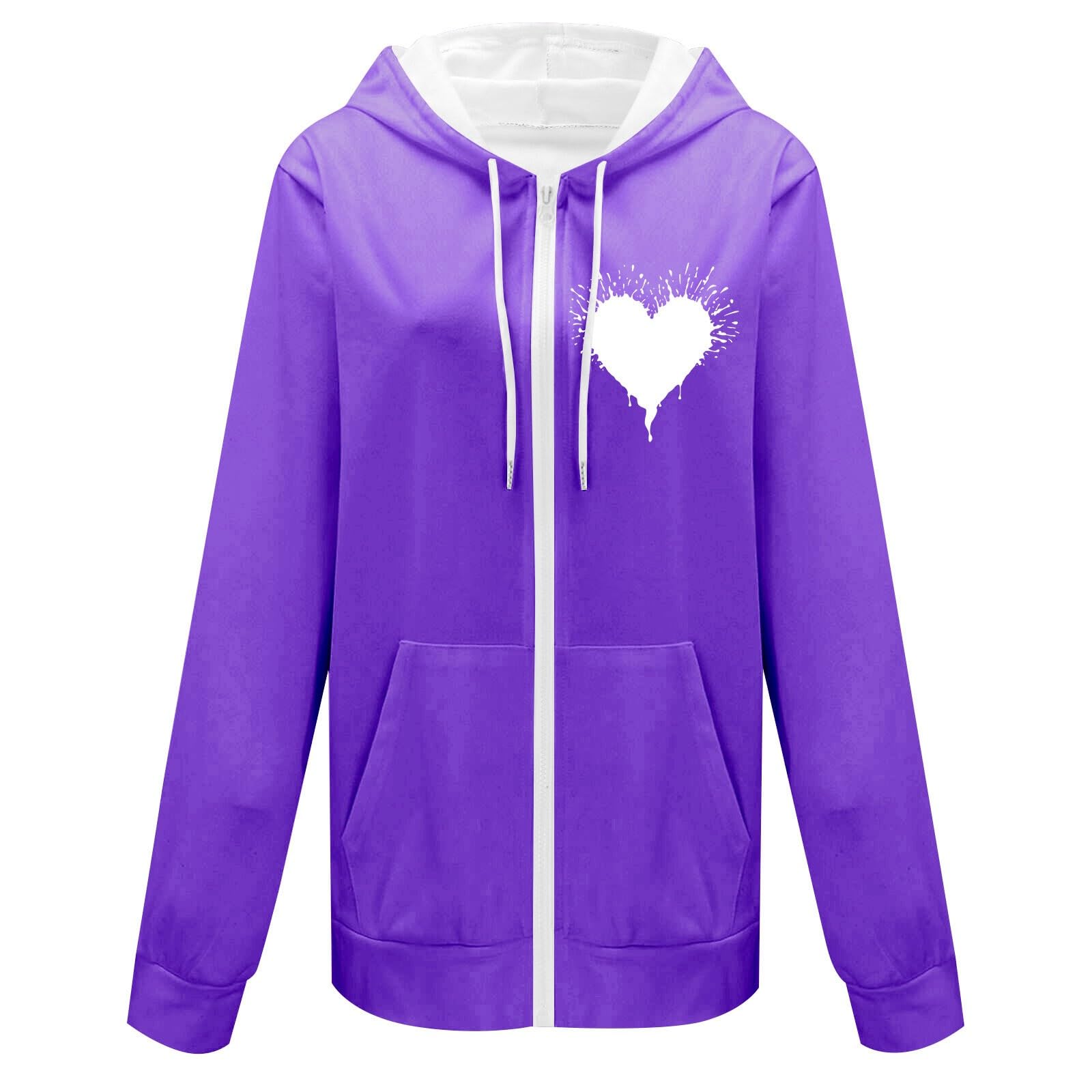 Women's Oversized Jacket Full Zip Up Gradient Floral Print Hoodies Long Sleeve Crewneck Hooded Sweatshirt With Pocket