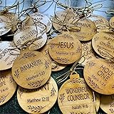 25pcs Names of Jesus Ornaments - Wooden Hanging Xmas Tree Decor with Savior Names - Vintage Family Nativity Advent Ornaments