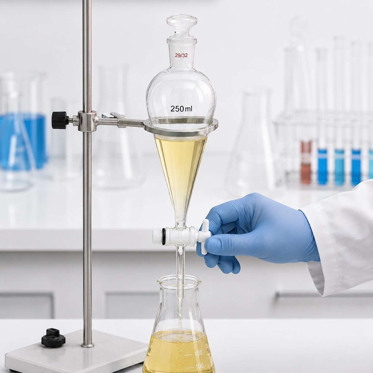 Embudo Separador Piriforme Vidrio Borosilicato Llave PTFE Extracción-10000ml 29/32