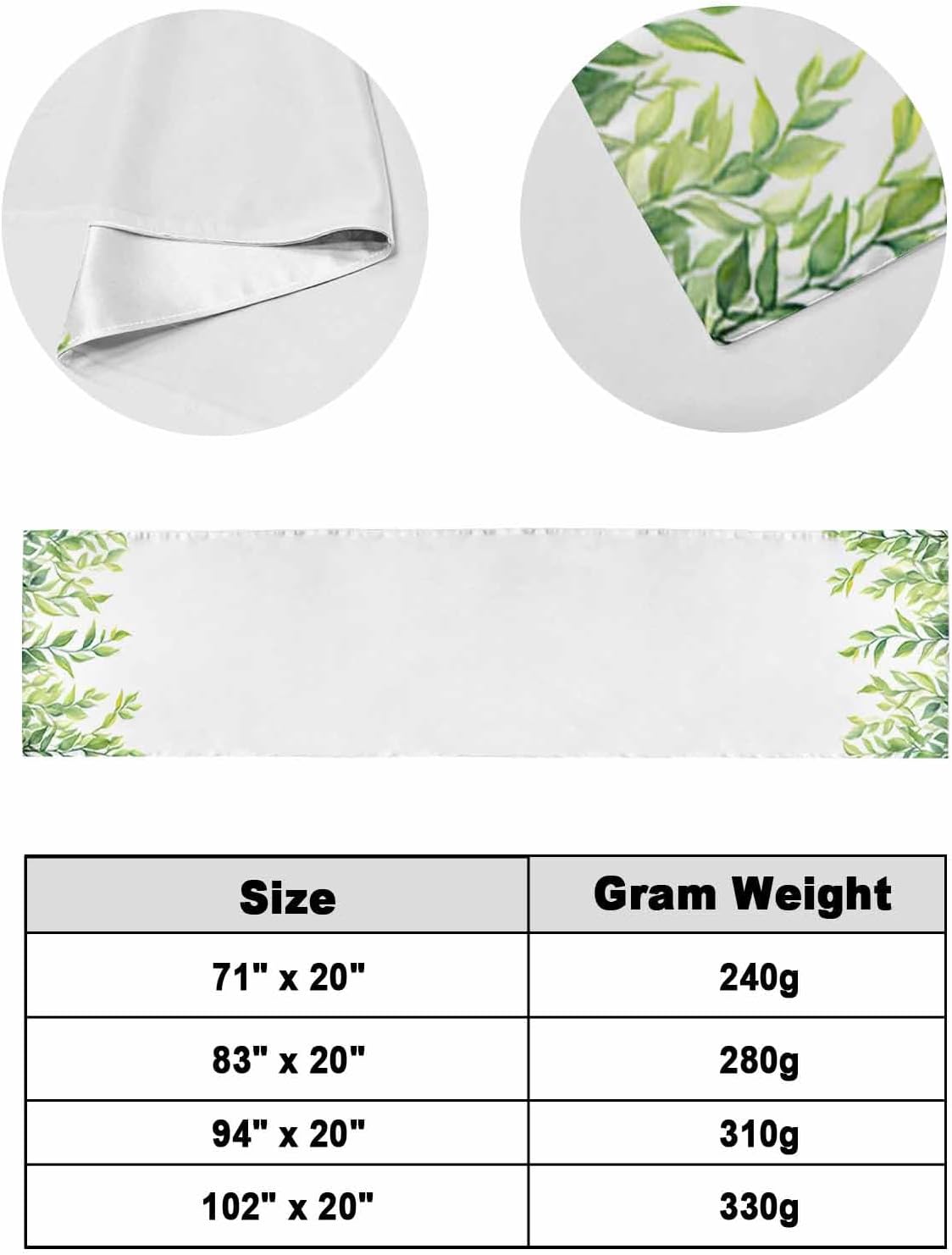 Summer Leaves Bed Runner for Twin Size, Seasonal Green Nature Plants Aesthetic Bedspread Protector Slipcover Bed Scarf for Foot Runners & Scarves for Bedroom Hotel Wedding Room 71x20 Inches