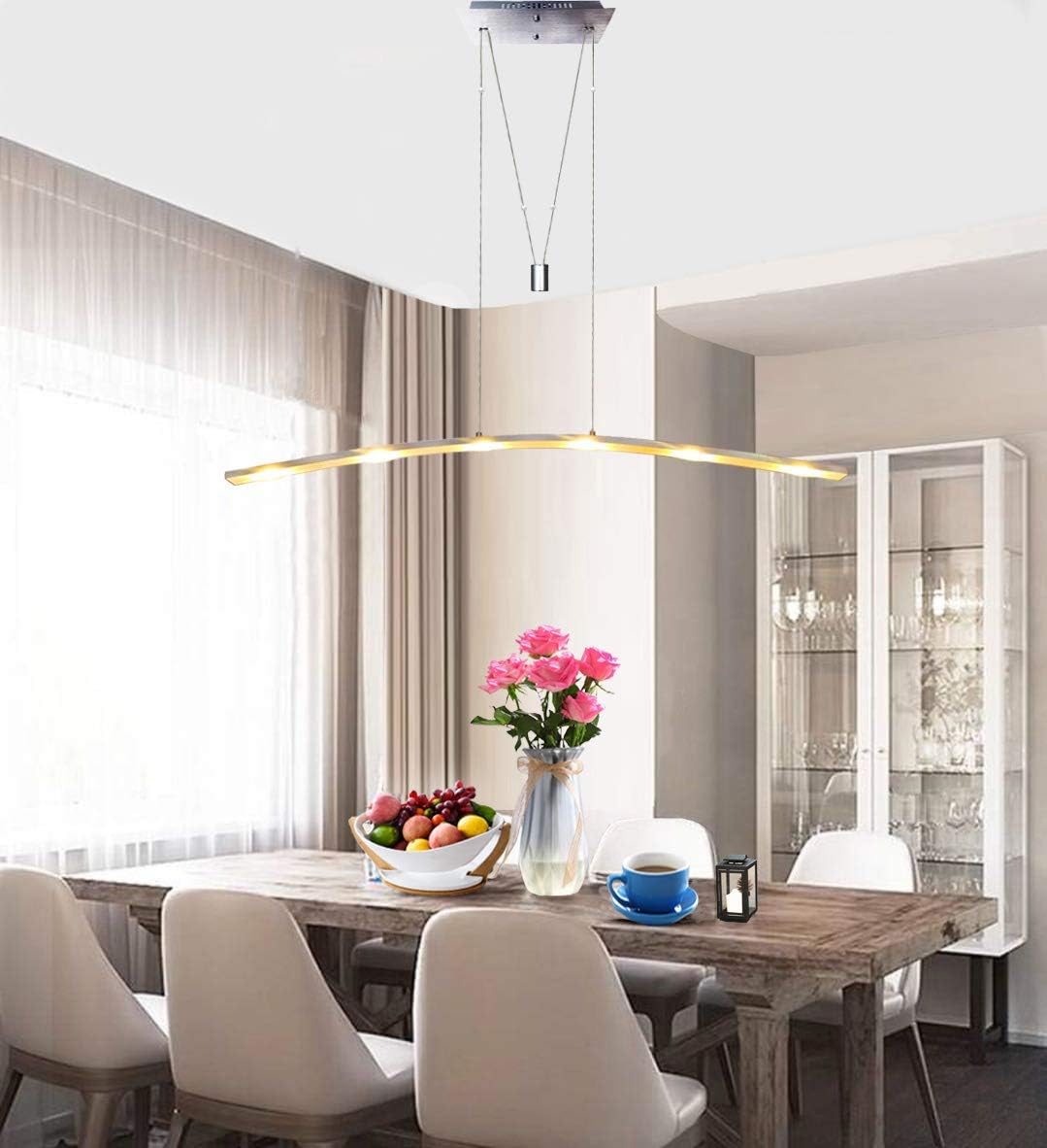 LED Pendant Light Fixture Hanging Lamp Chandelier Lights 27W 3000K Warm Light Lamps for Living Dining Room Kitchen Island Bedroom, Brushed Aluminum
