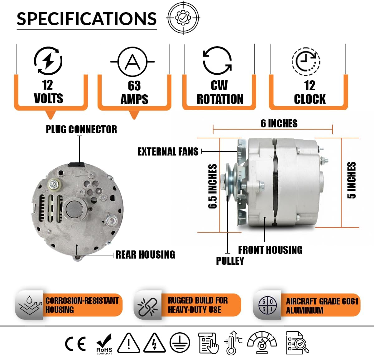PowerForge™ 12V 1 Wire Alternator ADR0239 Fits Case 1500 1800 Cruz Crane 1976-1978 Buick Century 1977 GMC P Series Trucks Vans 1982 Replaces 7127-12N 400-12005 1909458-1 Year Warranty