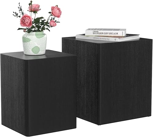 Miniatura 4 de BynJoo Mesa auxiliar cuadrada anidable, mesa auxiliar de madera para sala de estar, dormitorio, sofá, mesa auxiliar de 18.20 pulgadas, juego de 2