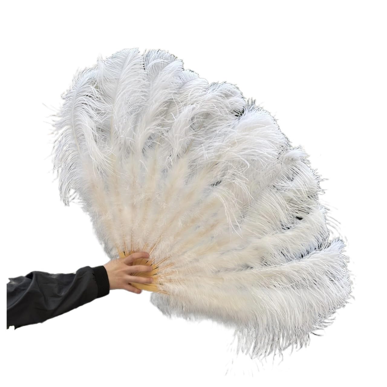 Abanico De Plumas Abanico de plumas blancas de 13 huesos, accesorio for actuación de carnaval, despliegue, 100/130CM de largo, 60/75CM de ancho, abanico de plumas grandes Para Fiesta De Disfraces Bail