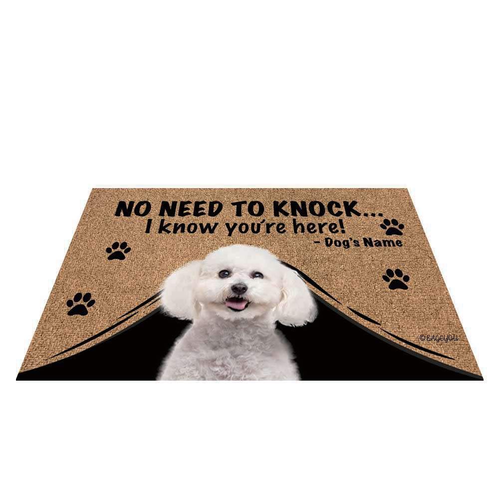 BAGEYOU Personalized Dog's Name Outdoor Doormat with My Love Dog Bichon Frise Welcome Floor Mat Not Need to Knock I Know You're Here 35.4" x 23.6"