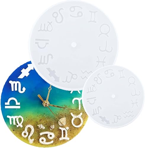 2 moldes de silicona para reloj de constelación de resina UV molde de silicona epoxi decoración de pared decoración de arte flexible yeso zodiacal