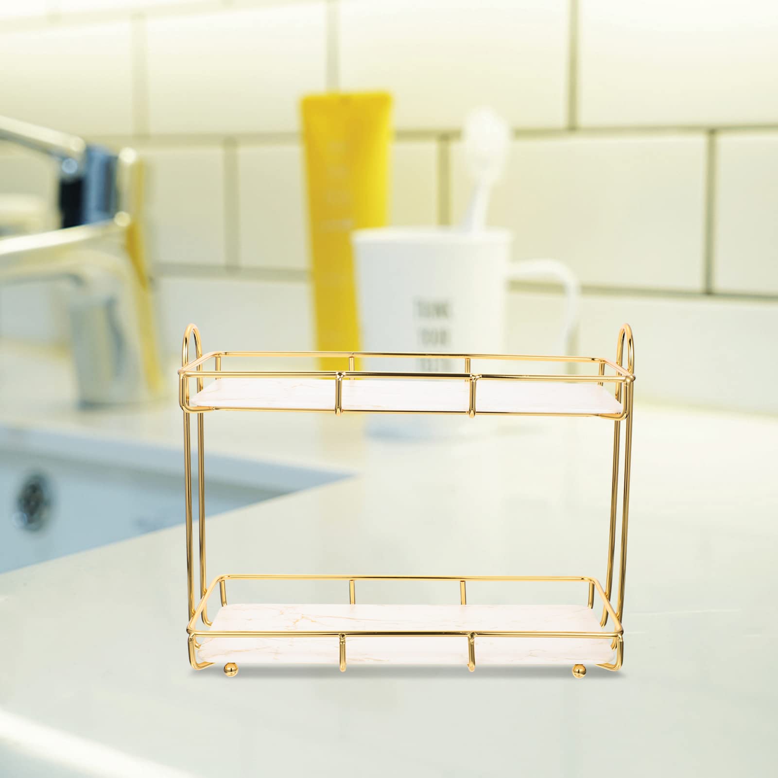 minkissy Cosmetic Storage Rack Bathroom Counter Tray Marble Cupcake Stand Bathroom Vanity Tray Necklace Tray Makeup Vanity Table Desktop Toiletry Organizer The Hips Decorate White Corner