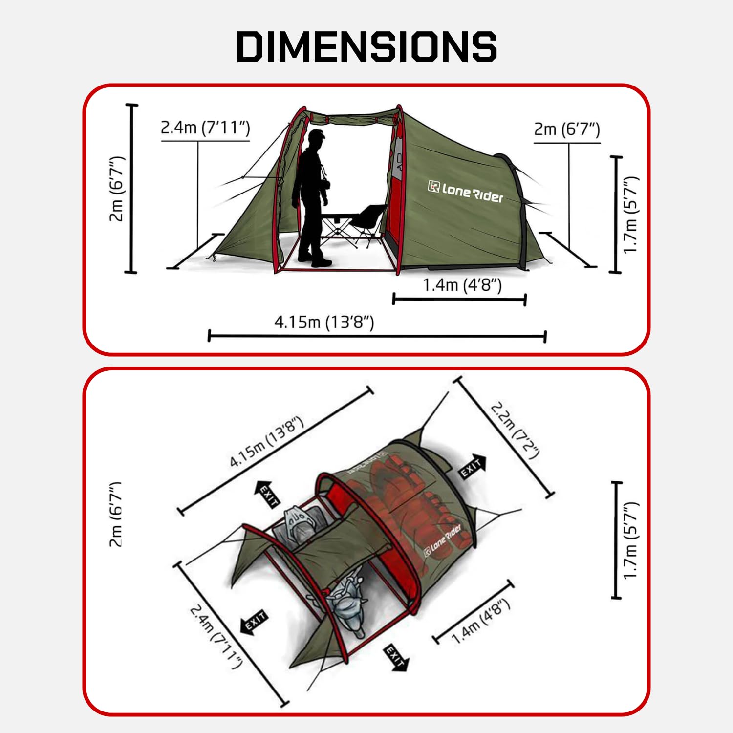 MotoTent - Tienda de campaña para motocicleta, refugio de túnel para 2 personas con garaje para bicicletas, cúpula ultraligera de fácil instalación para turismo y senderismo, incluye bolsa de