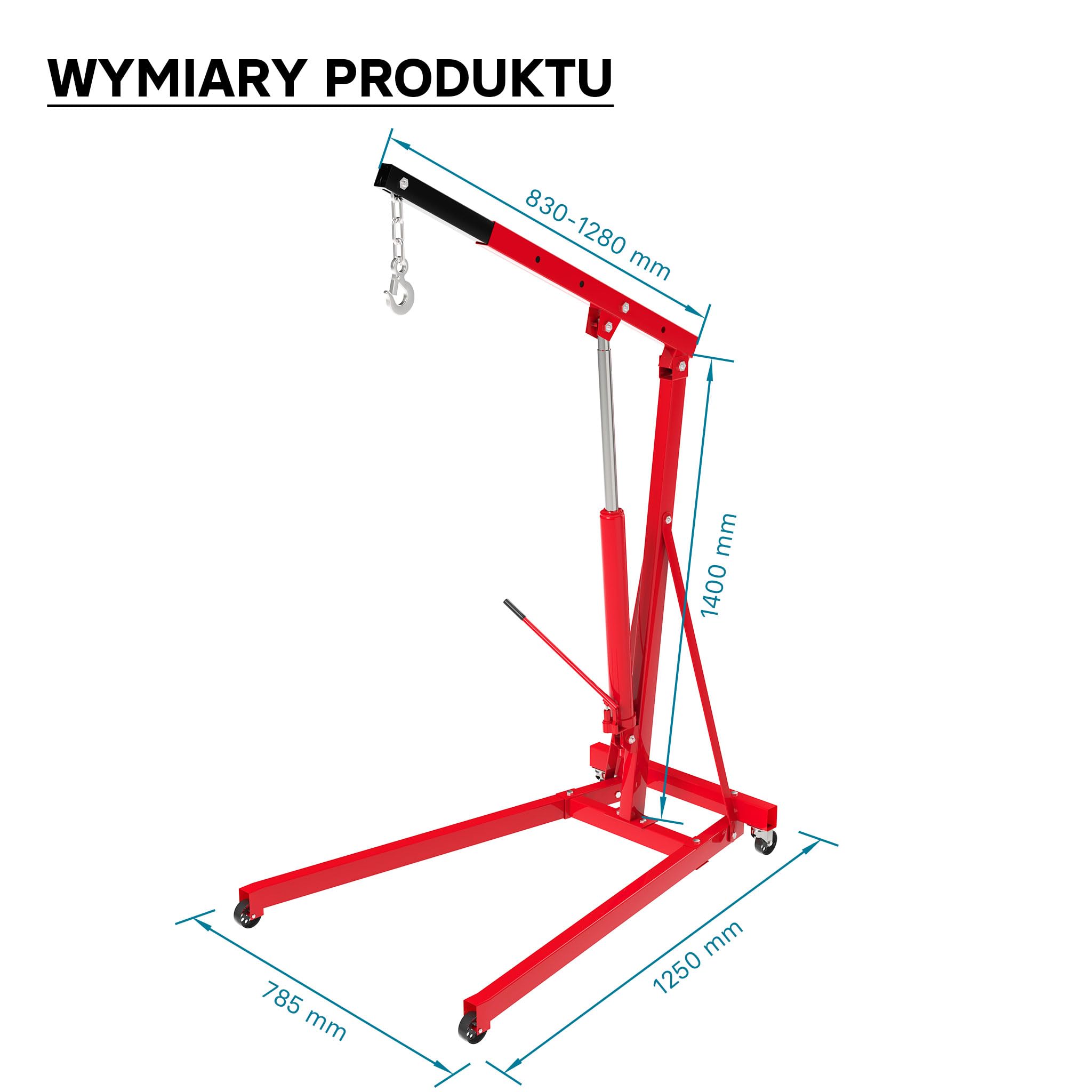 Wiltec Podnośnik hydrauliczny warsztatowy 500 kg z regulowanym wysięgnikiem 830-1280 mm, stabilna konstrukcja, załadunek pojazdów i prace przemysłowe