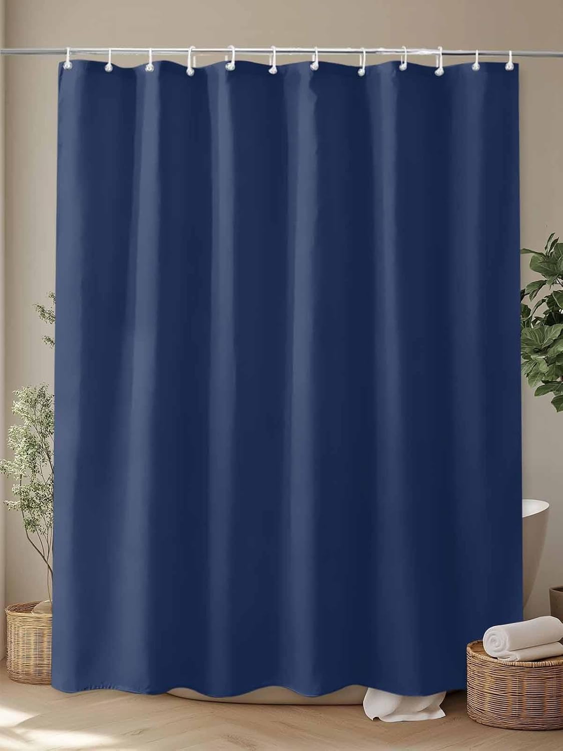 Navy Shower Curtain Liner 91x79in-230x200cm Hotel Quality Polyester Fabric Waterproof Bathroom Curtain, Lightweight Quick-Drying, Rust Resistant Grommets with Hooks