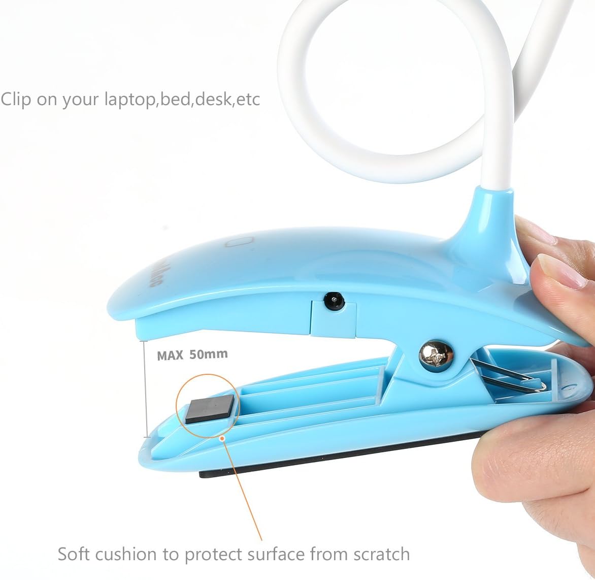 HandAcc Reading Lamp for Bed Headboard, Clip Desk Lamp Dimmable LED USB Reading Light with Sturdy Gooseneck for Bedroom(Blue)