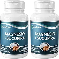 Magnésio + Sucupira 500mg 120 Cápsulas - Suplemento Alimentar para Articulações e Músculos - 2 Frascos